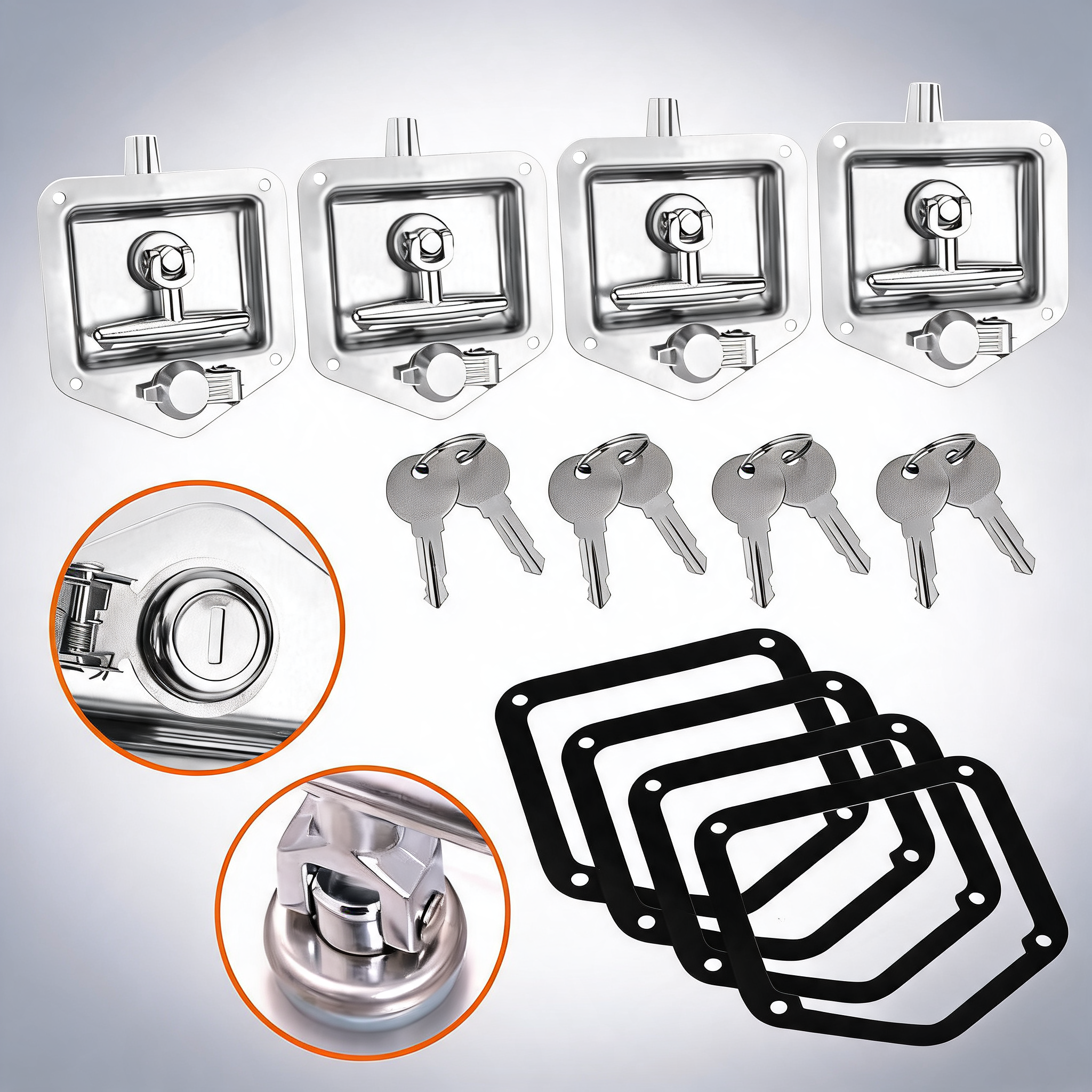 4-Piece t handle locks tool box with keys stainless steel trailer camper truck