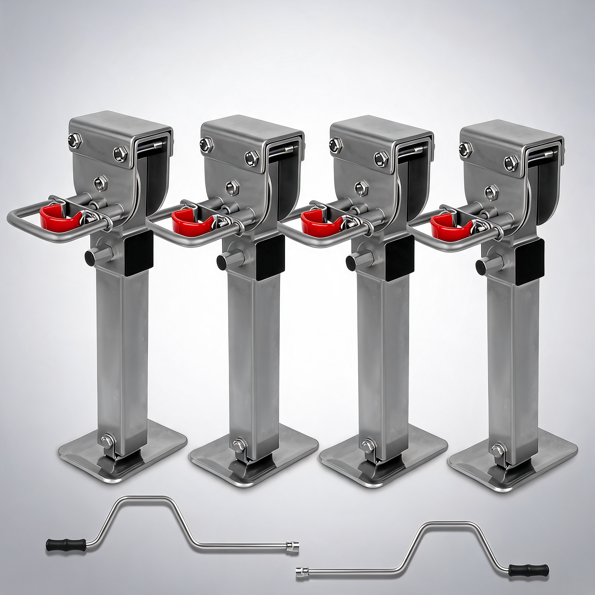 X-BULL 4x 440mm drop down corner legs steadies handle steel foot caravan trailer silver