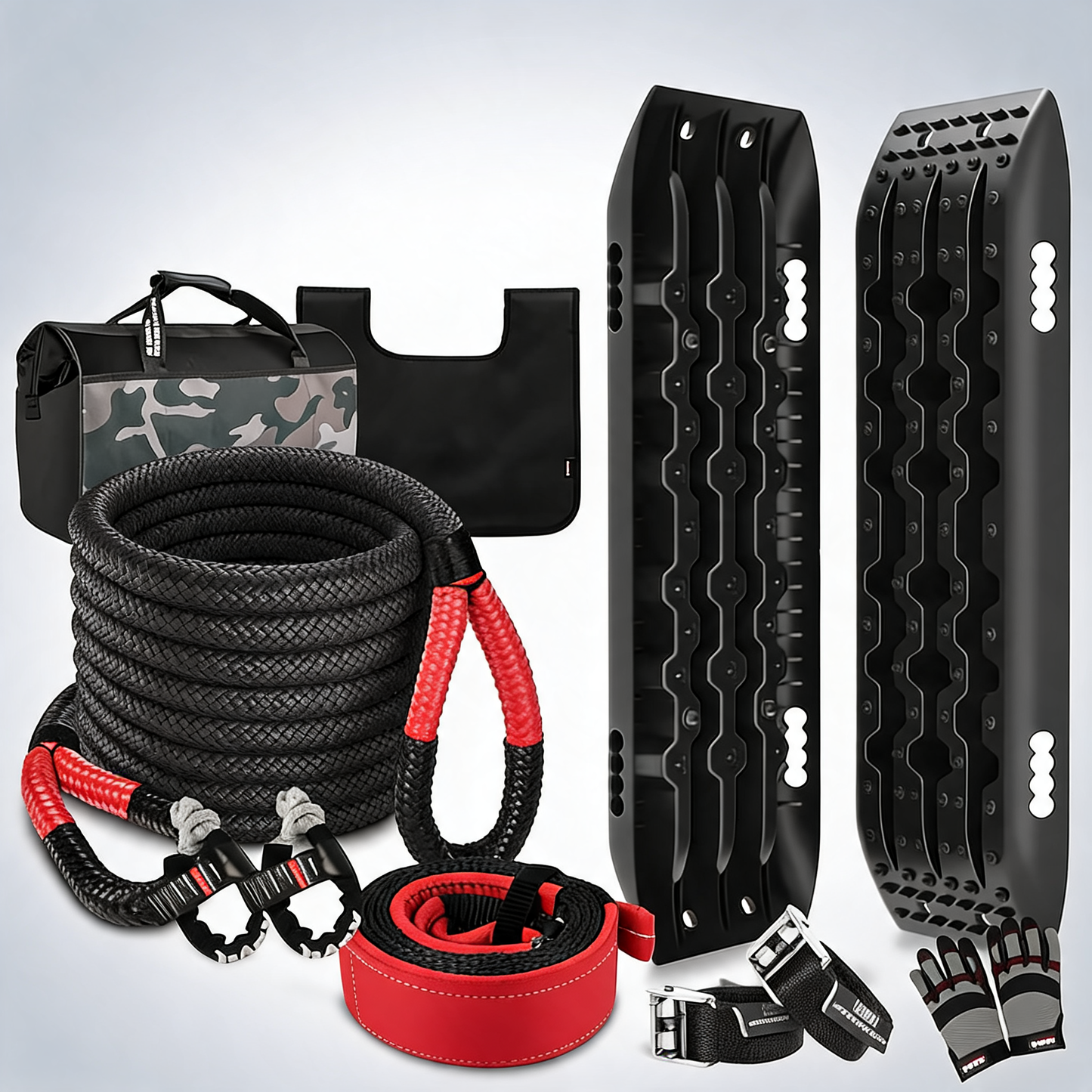 X-BULL 4X4 recovery kit kinetic recovery rope snatch strap with 2PCS recovery tracks 4WD Gen2.0 black