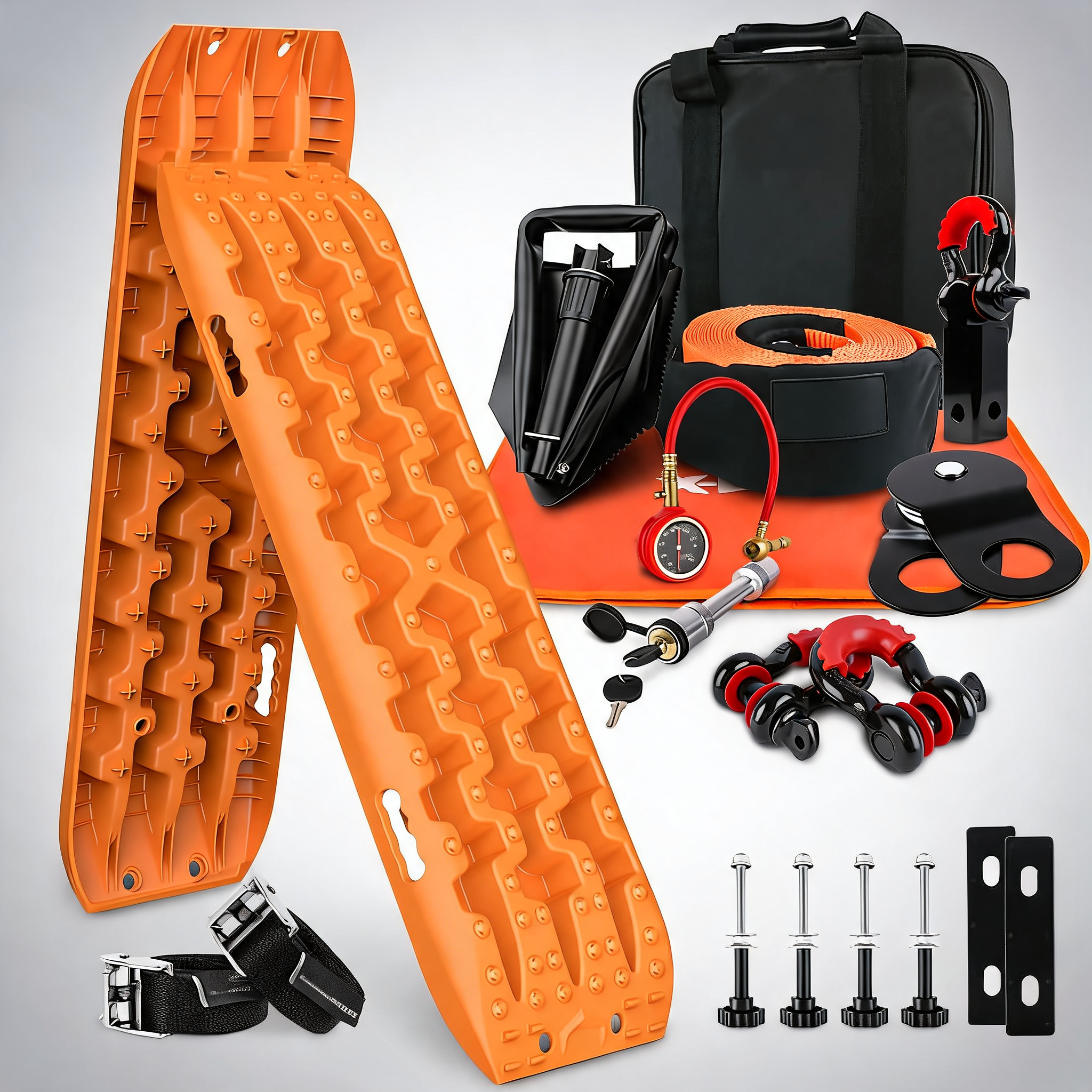 X-BULL winch recovery kit with recovery tracks boards gen 3.0 mounting pins snatch strap off road 4WD