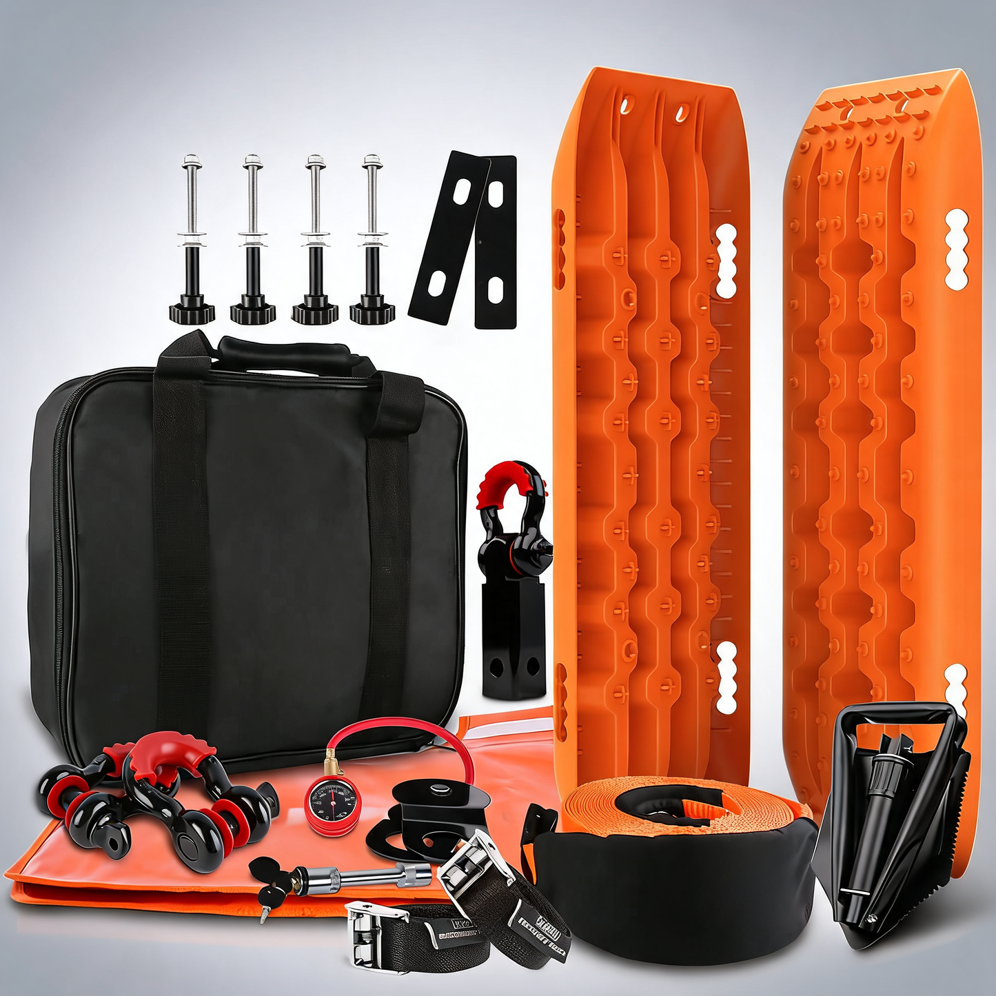 X-BULL winch recovery kit snatch strap off road 4WD mounting pins recovery tracks boards gen 2.0
