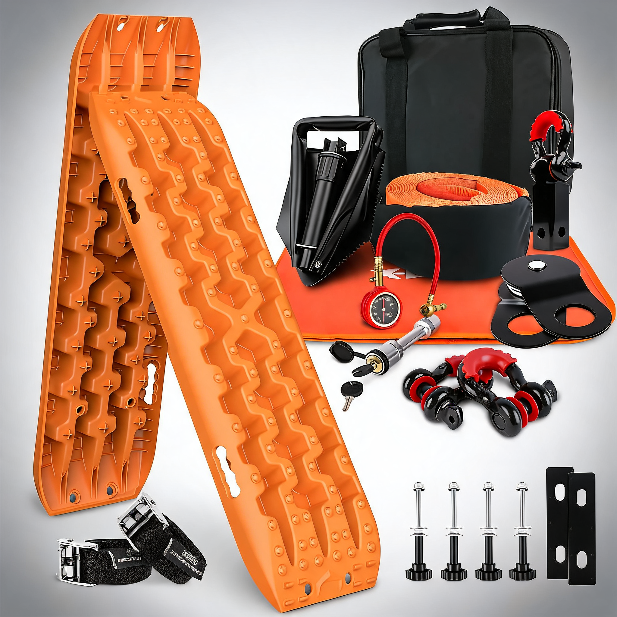 X-BULL 4WD recovery kit snatch strap recovery tracks Gen3.0 mounting pins