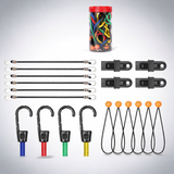 30-piece premium bungee cord assortment with 10in to 40in cords, canopy ties and tarp clips