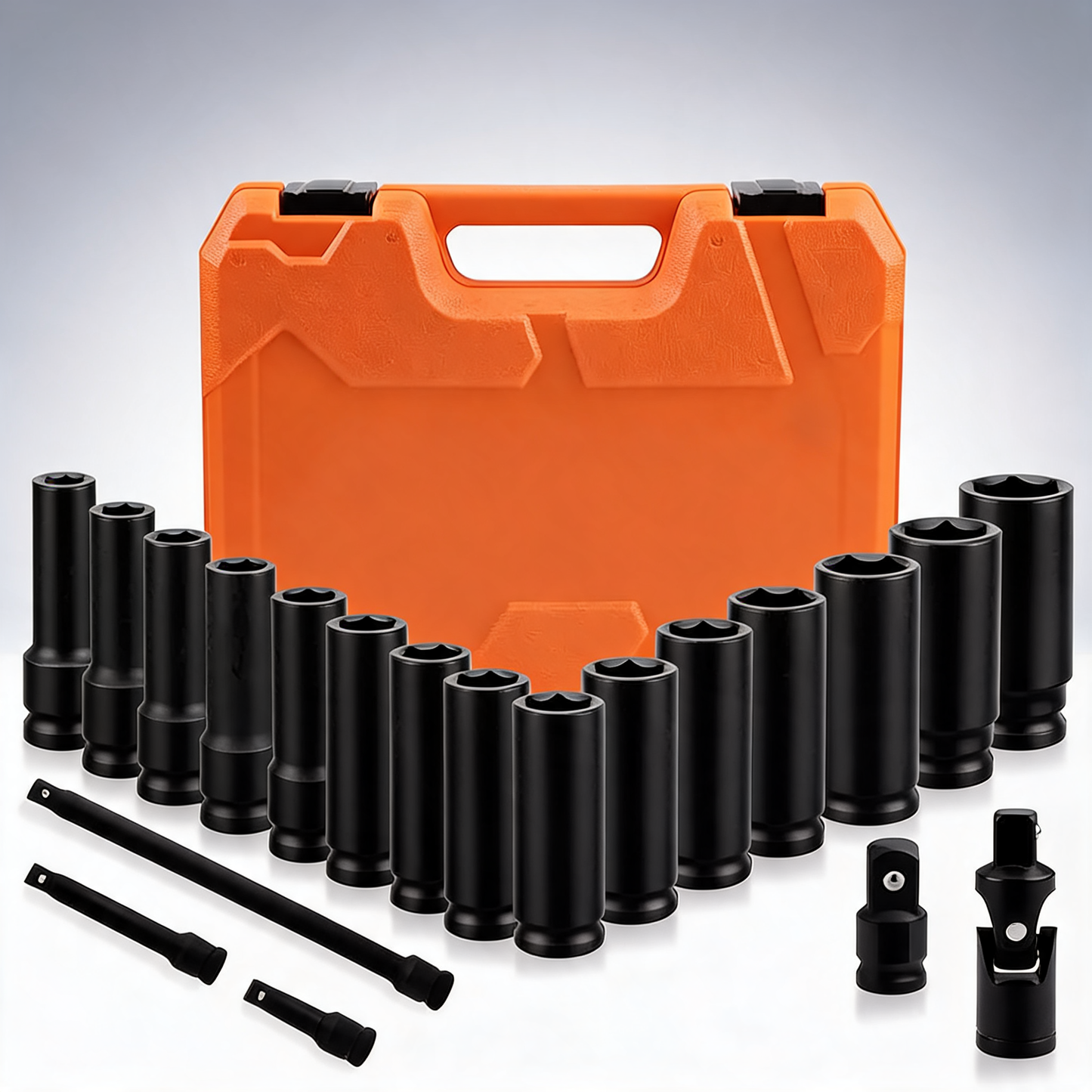 19pc deep impact socket set 1/2in drive with extension bars and flexible adapter 10-24mm