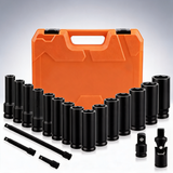 19pc deep impact socket set 1/2in drive with extension bars and flexible adapter 10-24mm