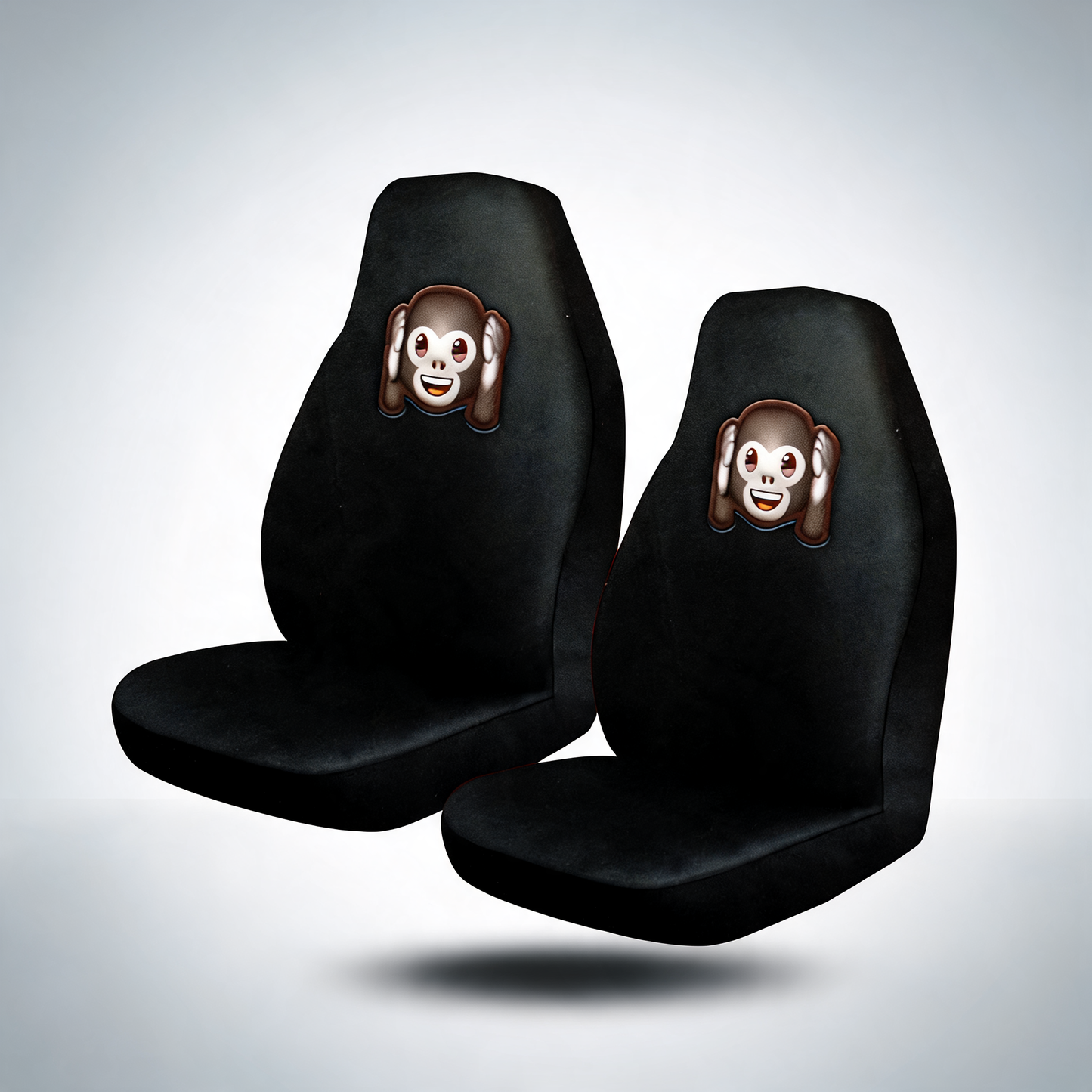 Pair of emoji car front seat covers monkey face