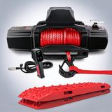 X-BULL 14500LBS electric winch 12V synthetic rope with recovery tracks Gen3.0 red