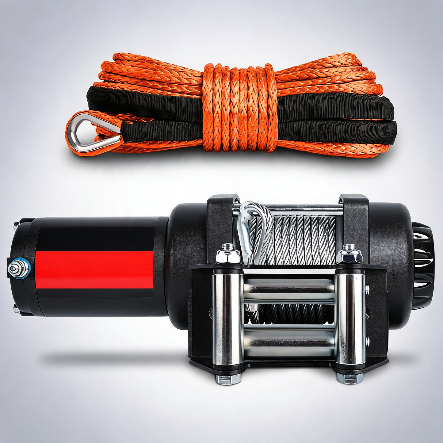 X-BULL 4500LB 12V electric winch with steel cable and 5.5m x 13m synthetic rope for boat, trailer and ATV