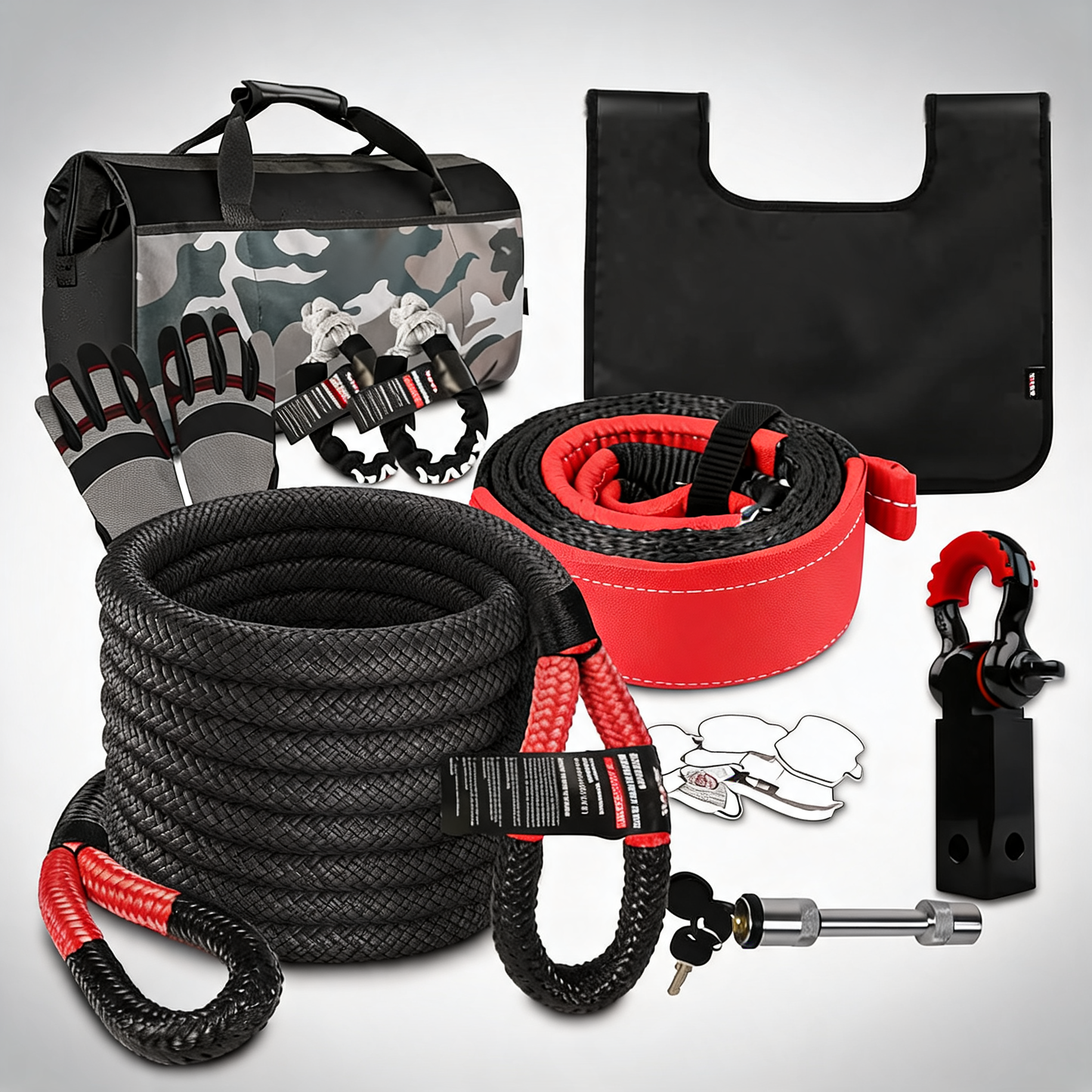 X-BULL recovery kit kinetic recovery rope with hitch receiver 5T recovery receiver