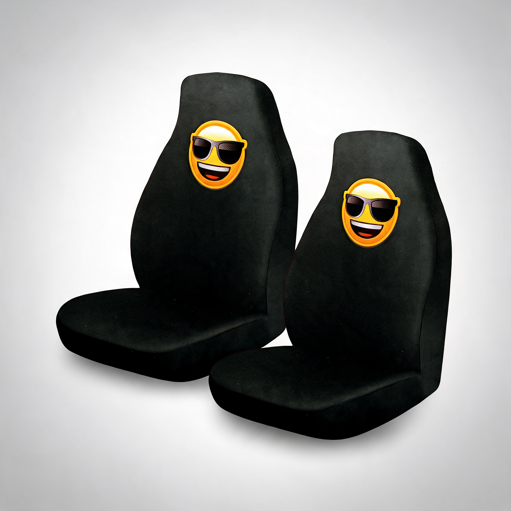Pair of emoji car front seat covers sunglasses faces