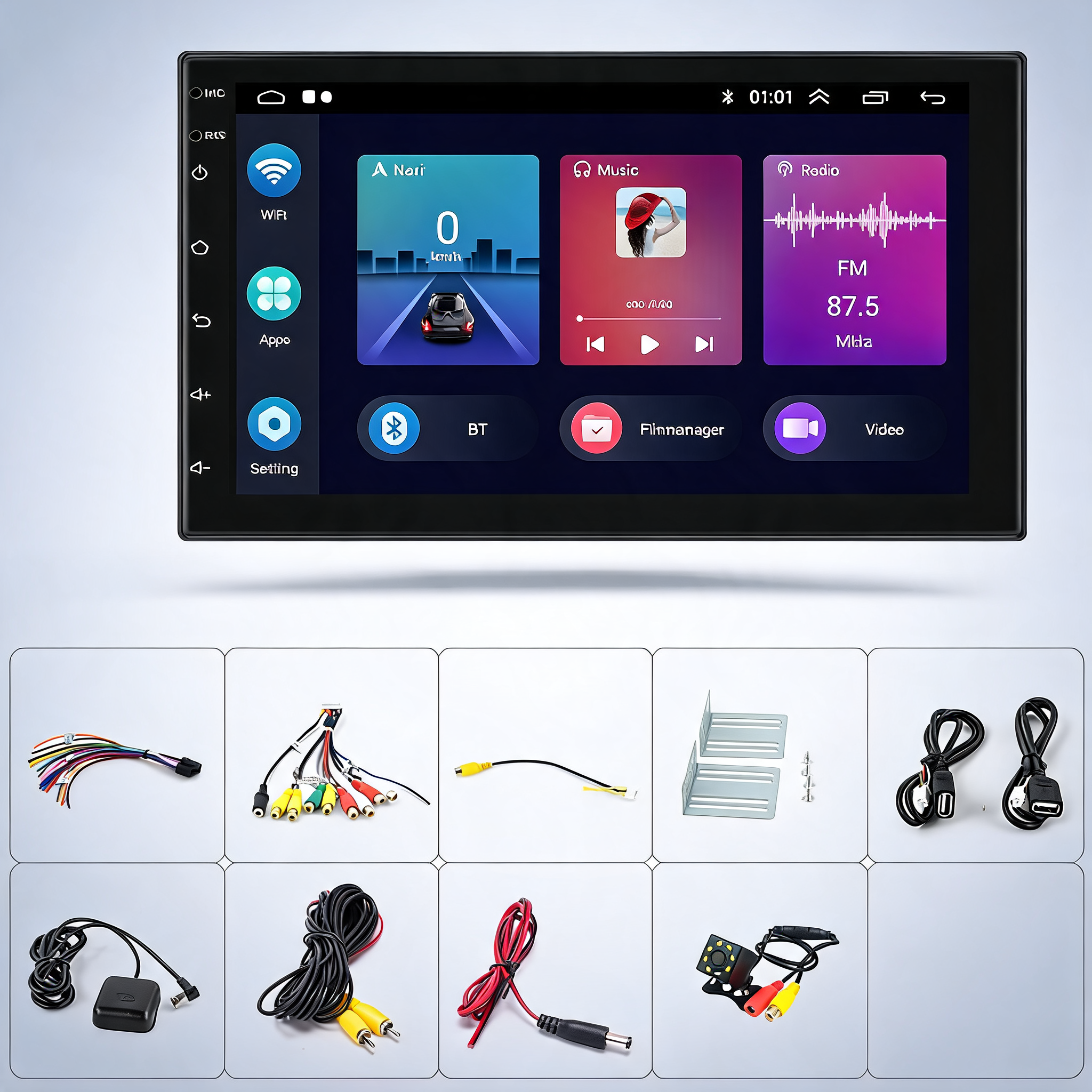 7in car radio 2 DIN with GPS, FM RDS, WiFi and rear camera for Android, iOS and CarPlay