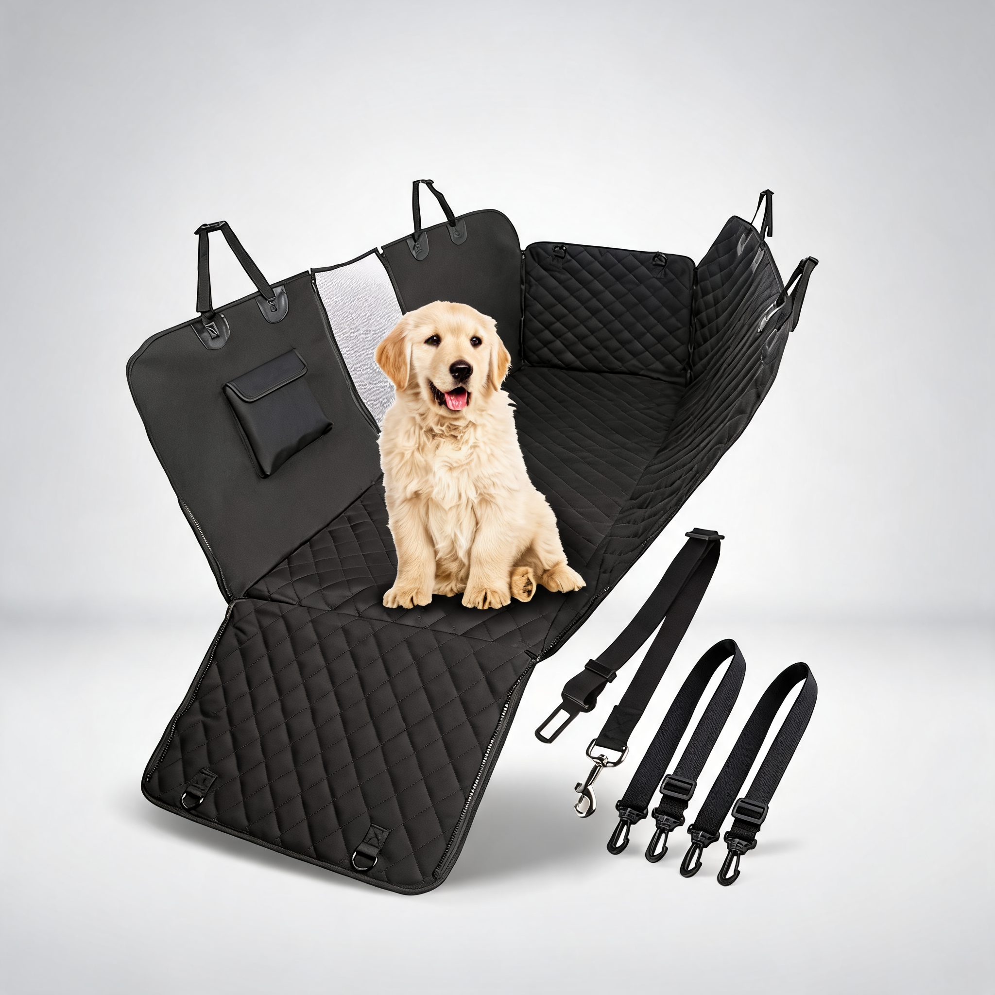 Waterproof dog seat cover with view mesh and anti-slip scratch prevention for trucks, cars and SUVs