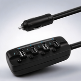 mbeat 40W 4-port USB rapid car charger with individual on/off switches and 90cm extension cable