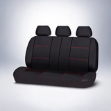 Universal Lavish rear seat cover size 06/08S in black with red stitching