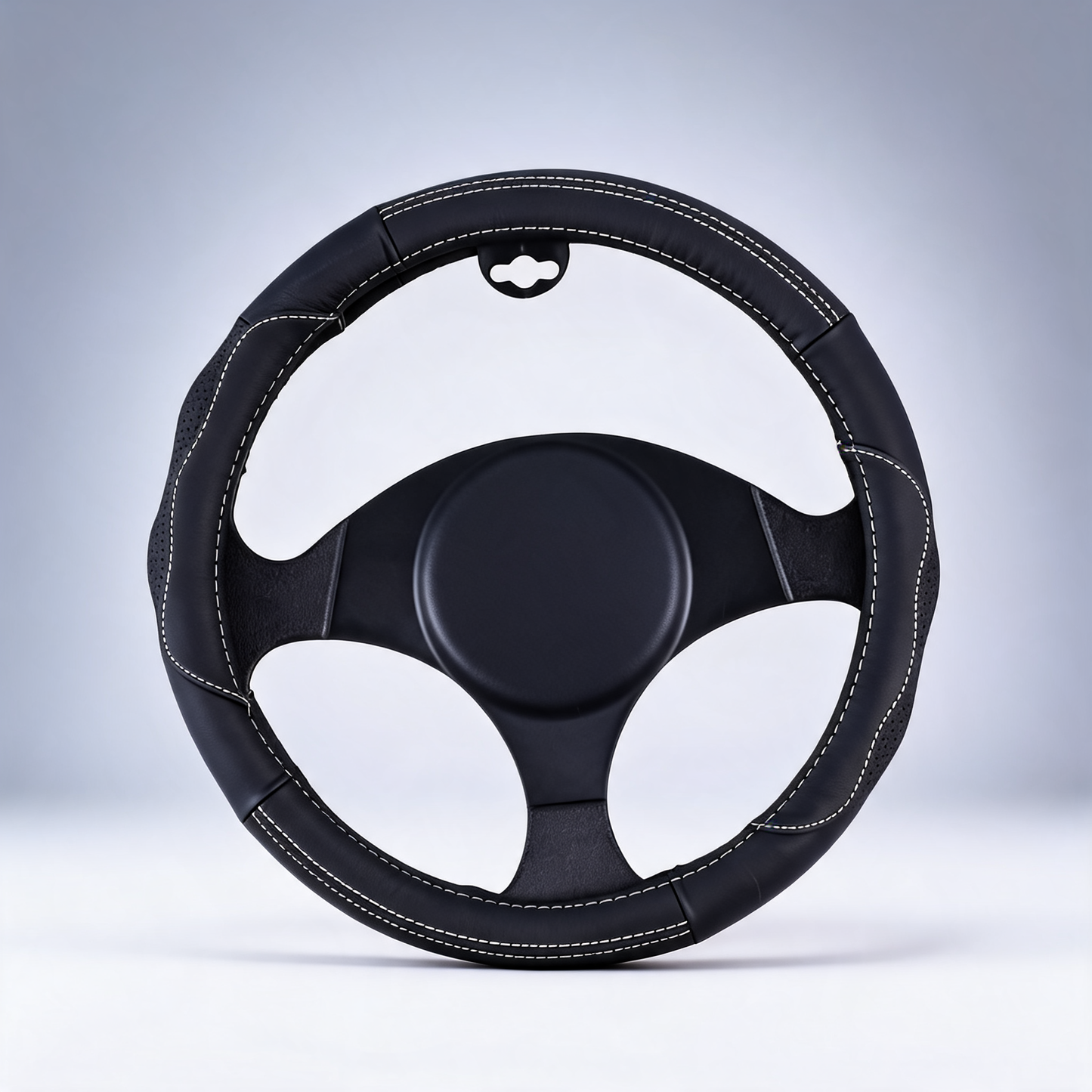 Nevada leather steering wheel cover in black and white