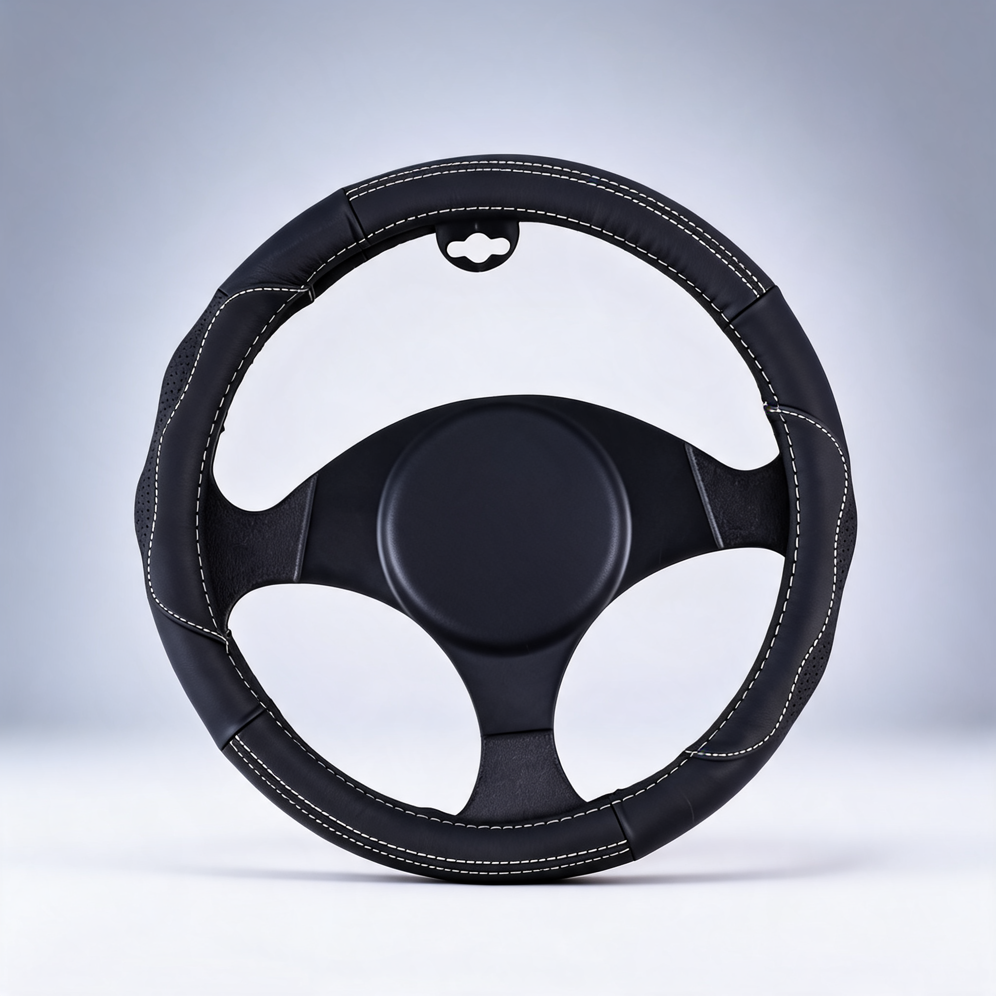Nevada leather steering wheel cover in black and white