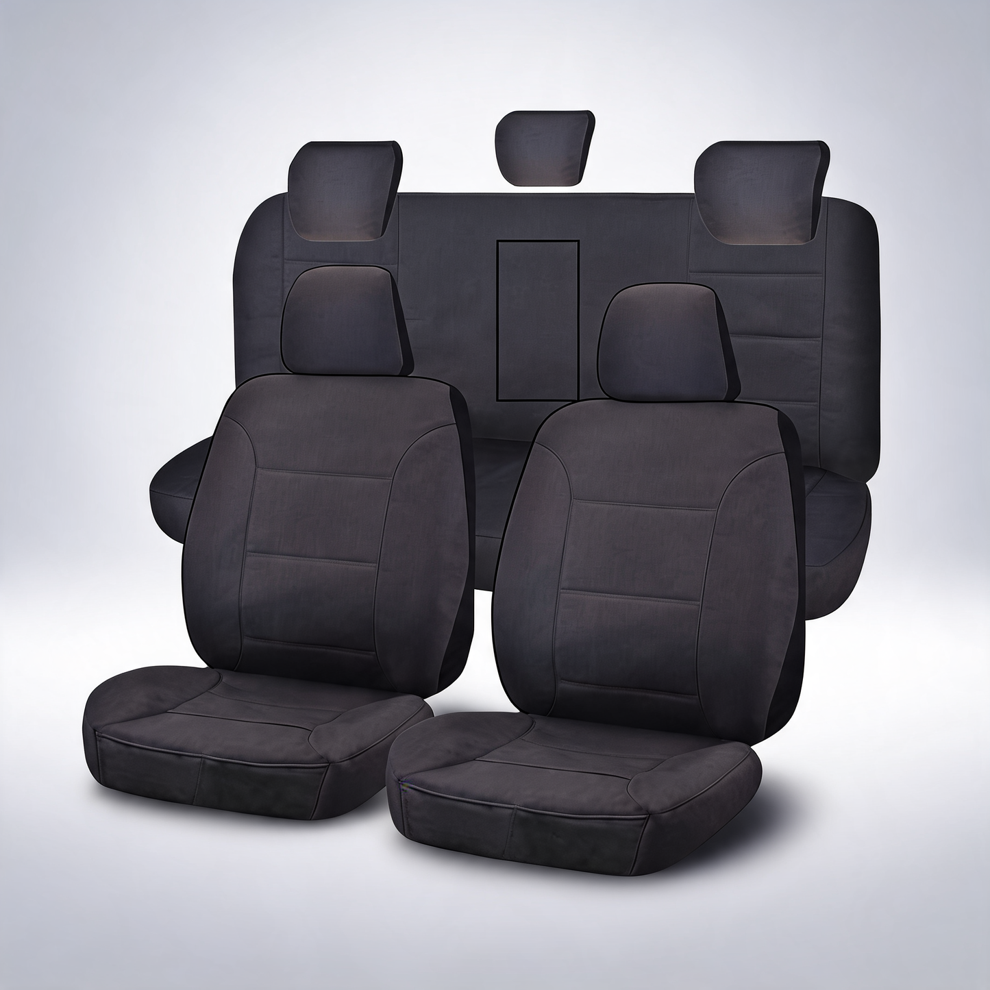 All terrain charcoal front seat covers for Isuzu D-Max dual cab utility from 2012