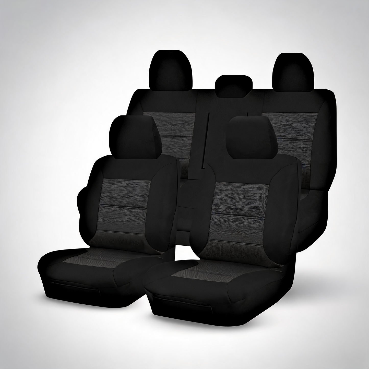 Premium black front seat covers for Mitsubishi Triton MQ dual cab utility from 2015