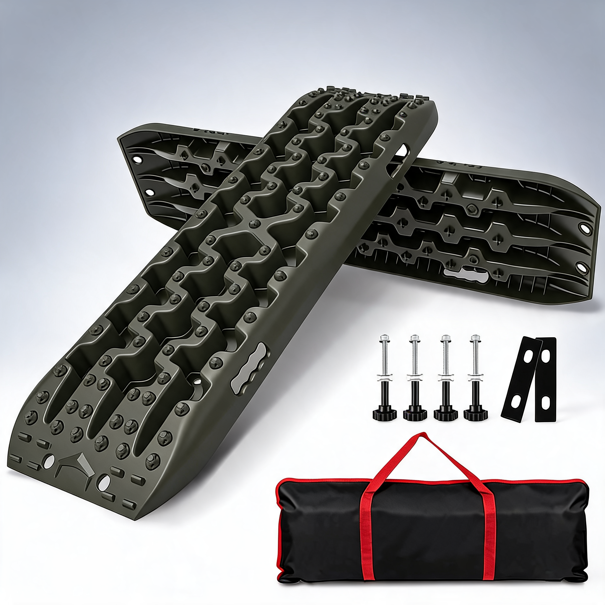 X-BULL Gen 3.0 recovery tracks kit in olive with carry bag and mounting pins for 4WD