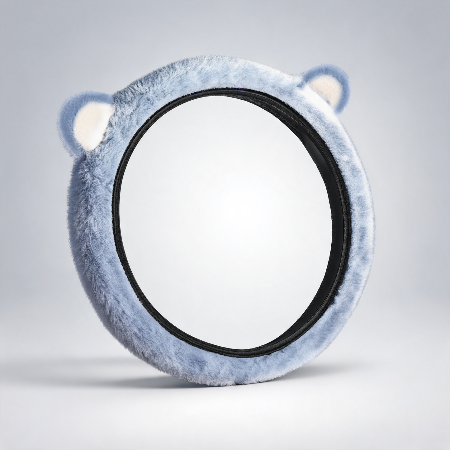 Plush cat ear steering wheel cover with fuzzy winter grip, universal 38cm fit