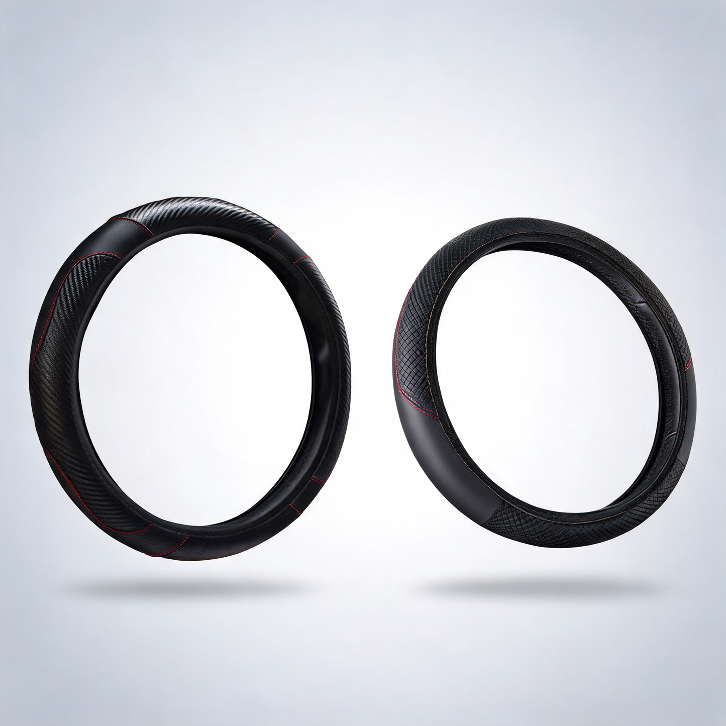 2-pack sporty carbon fibre leather steering wheel covers, universal 38cm elastic grip