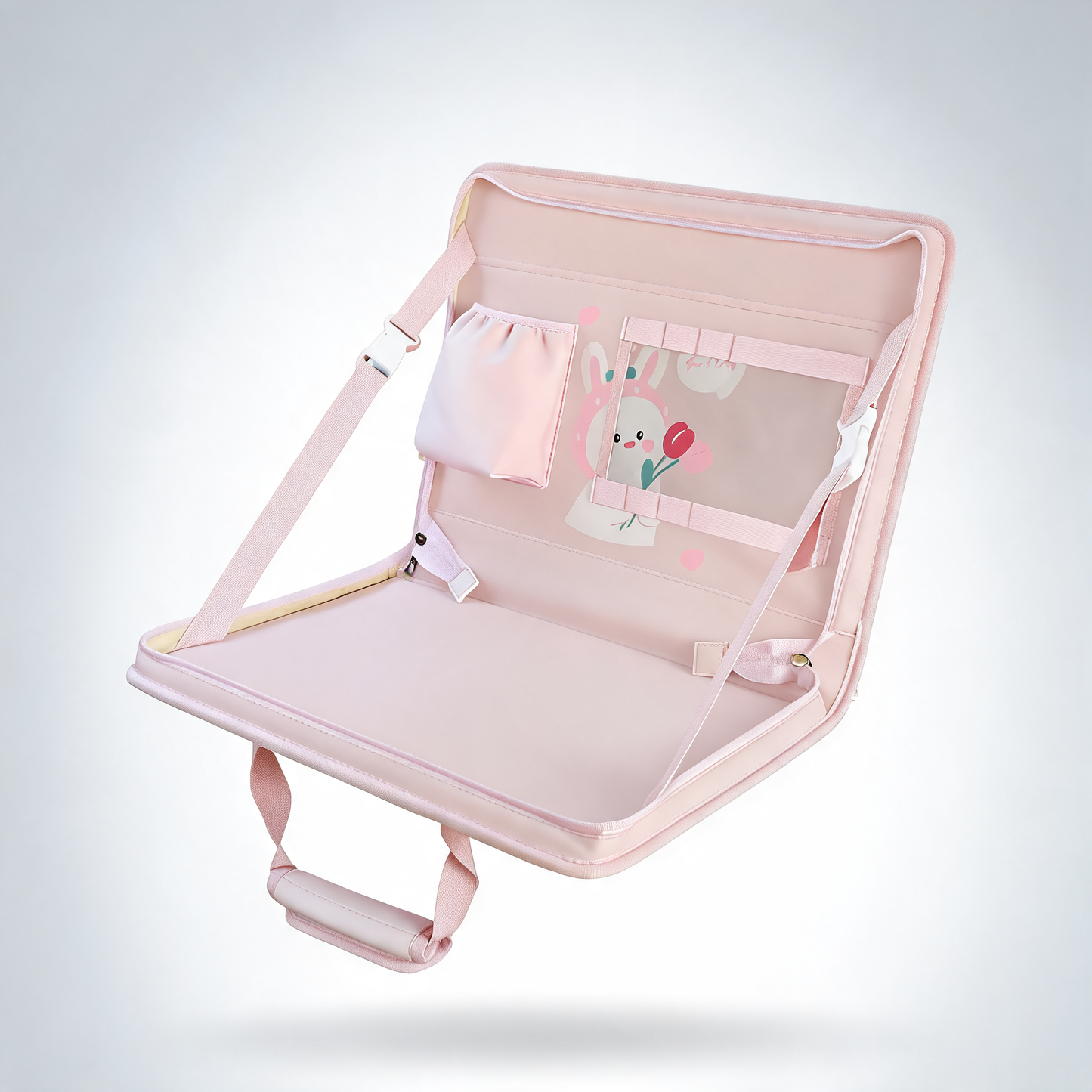 Foldable PU leather car back seat organiser tray and travel desk with tablet holder