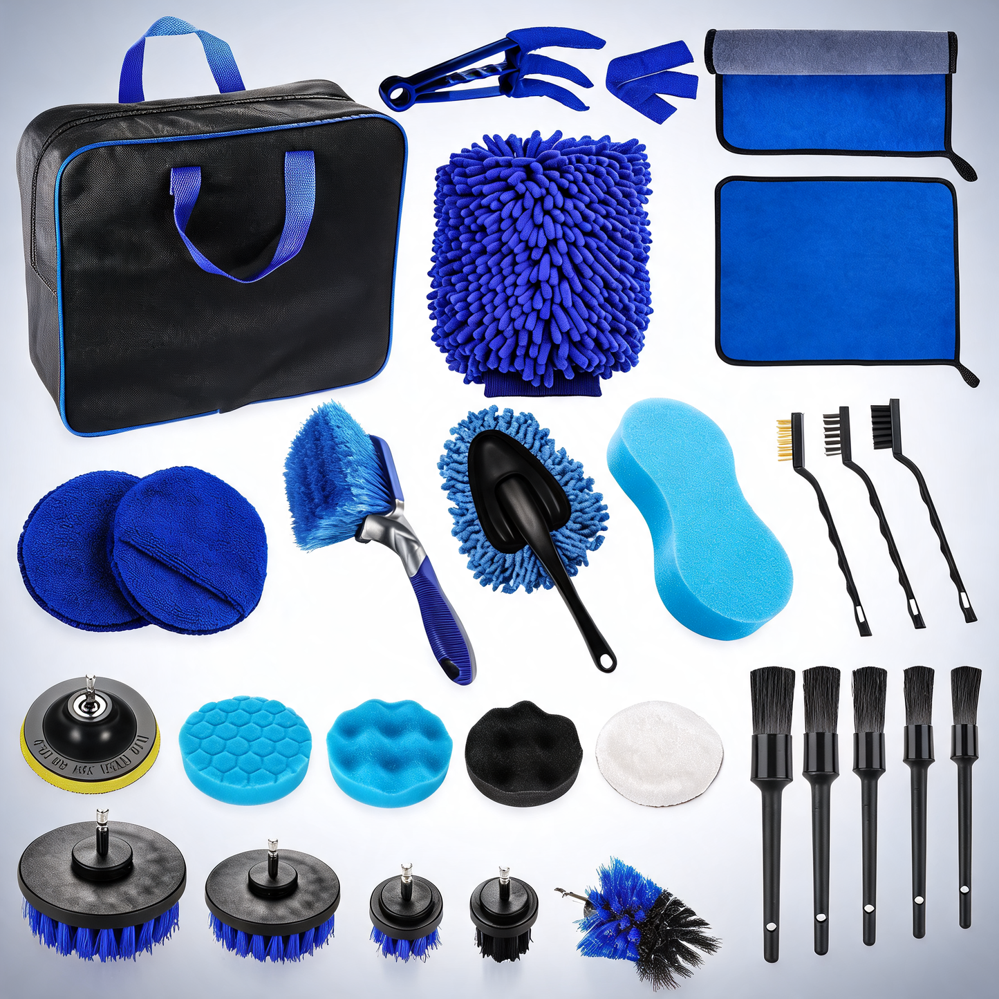 Ultimate car detailing kit with drill brush and polishing pads for interior and exterior