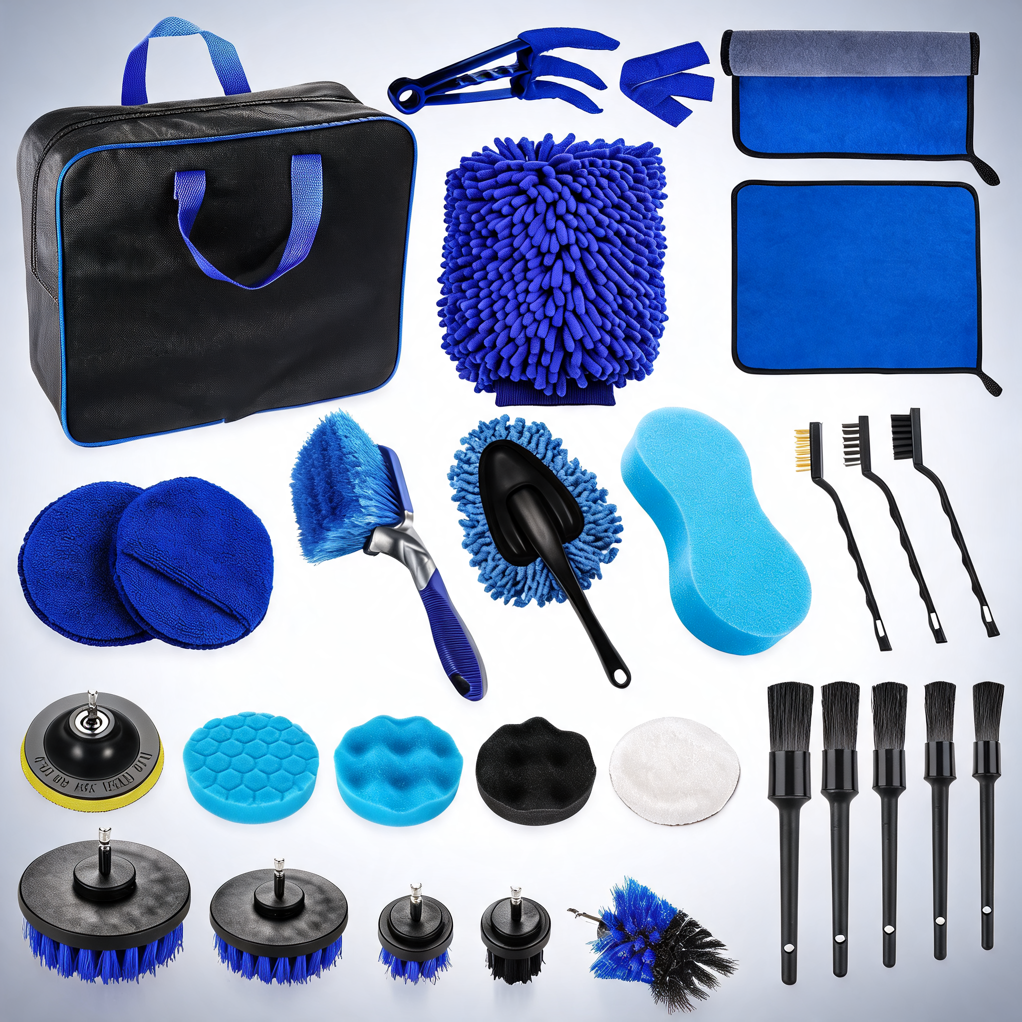 Ultimate car detailing kit with drill brush and polishing pads for interior and exterior