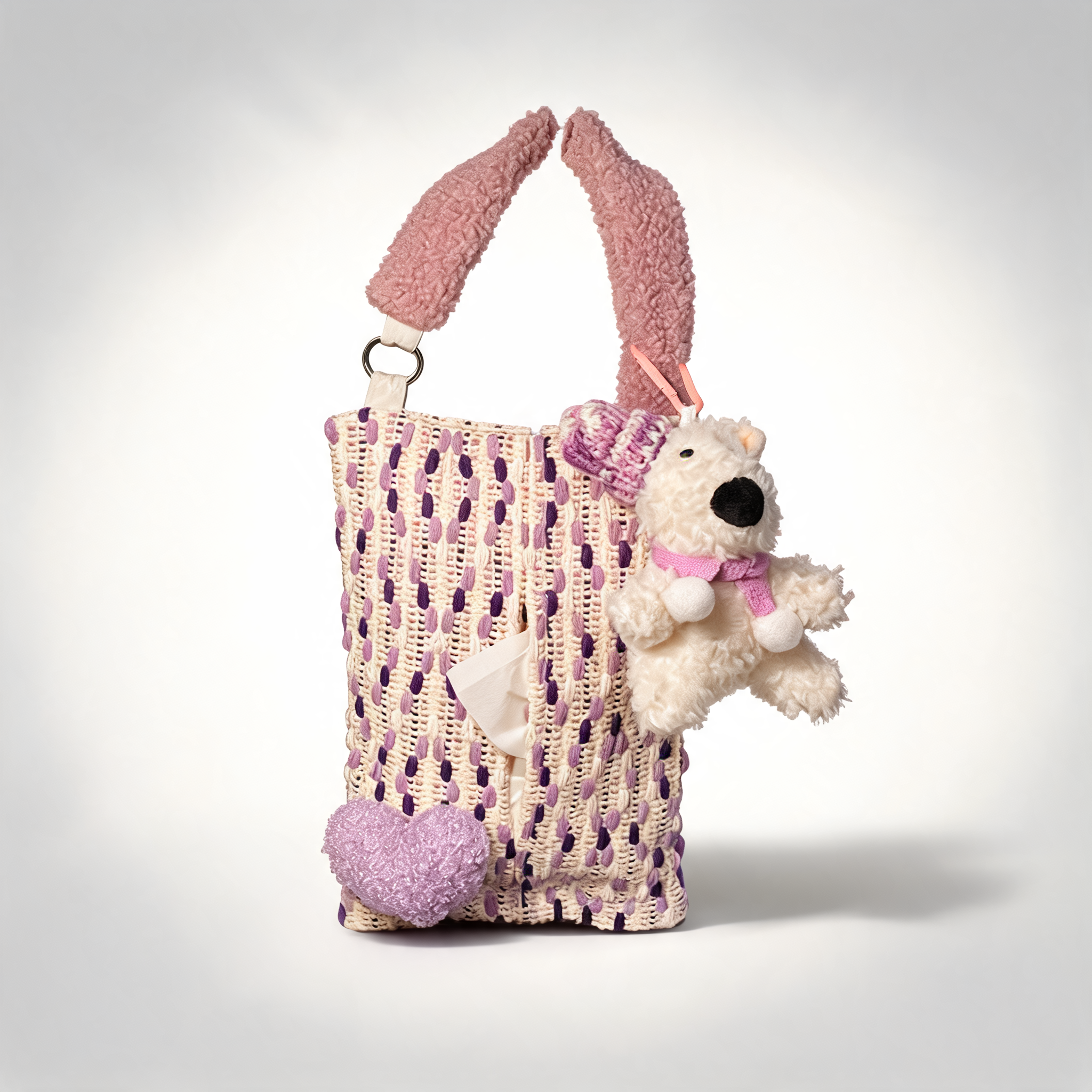Cute bear car tissue holder with woven design
