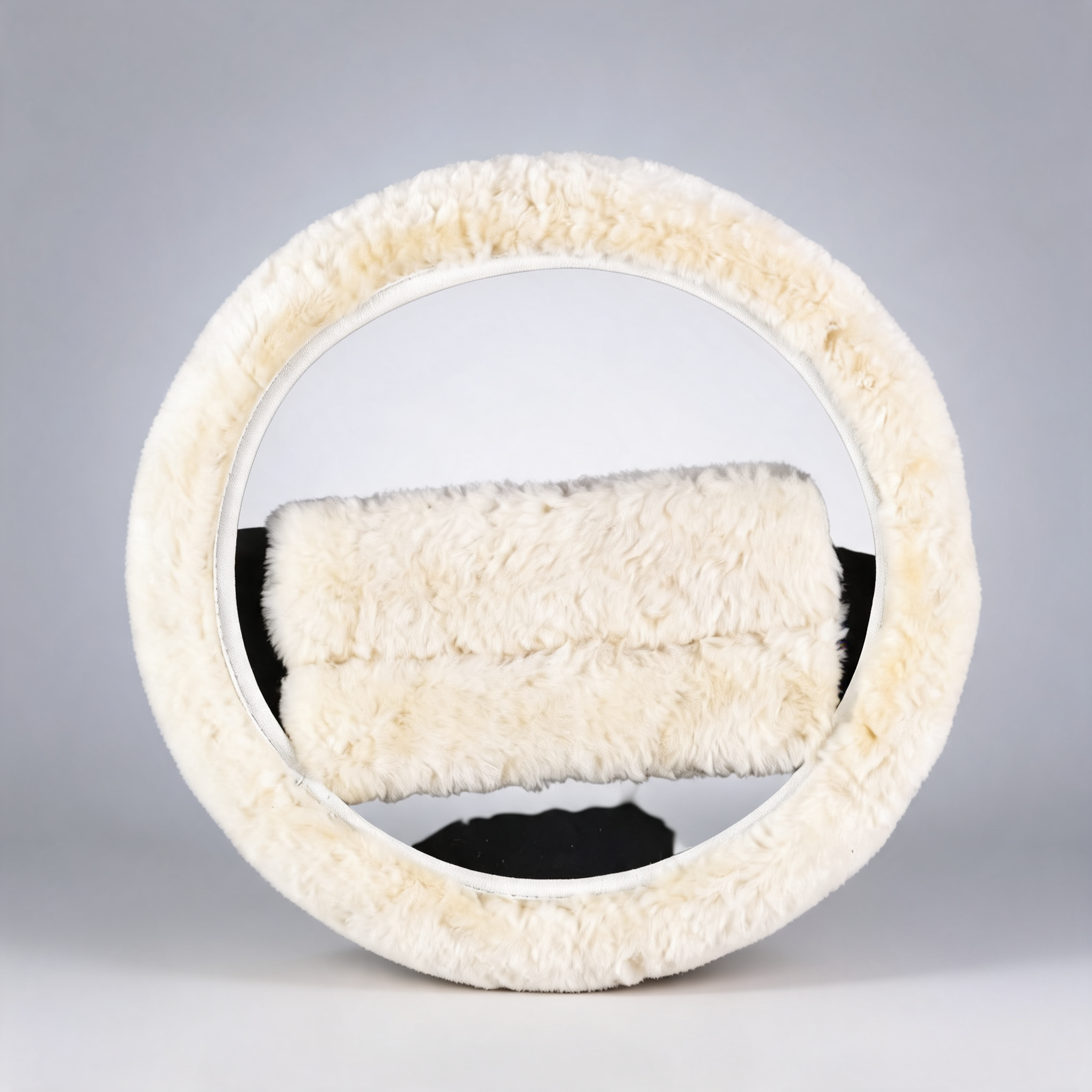 Luxury sheepskin steering wheel cover and seat belt pads combo