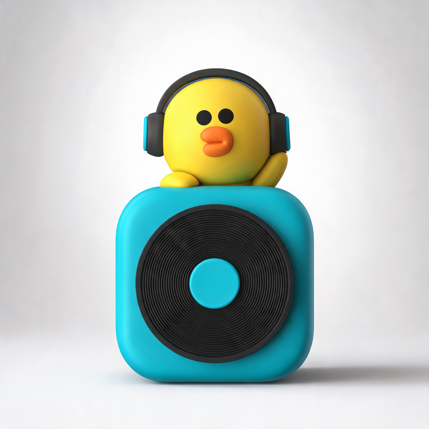 Car air freshener with CD player design, spinning record and cute character topper